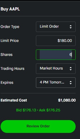 Limit Buy Order on Robinhood